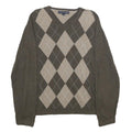 TOMMY HILFIGER Mens Brown & Beige Patterned Cotton Jumper V-Neck Basic Knit L