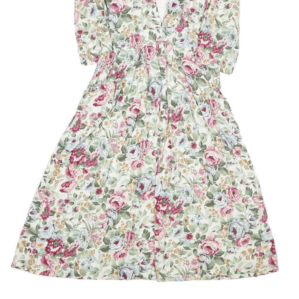 R J STEVENS Womens Cream Floral Fit & Flare Woven Midi Dress UK 12 Button V-Neck