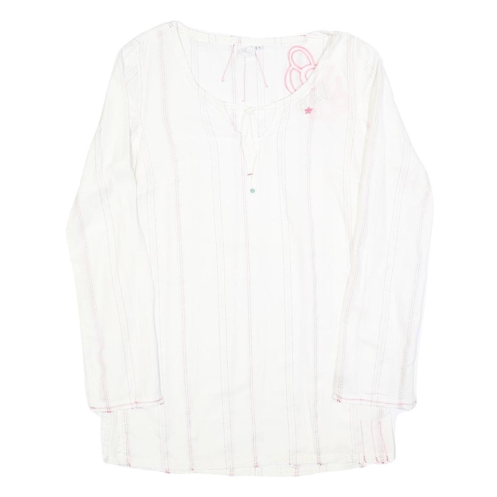 O'NEILL Womens White Long Sleeve V-Neck Cotton Blend Top L Casual