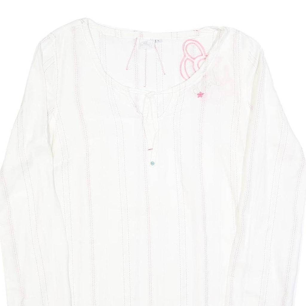 O'NEILL Womens White Long Sleeve V-Neck Cotton Blend Top L Casual