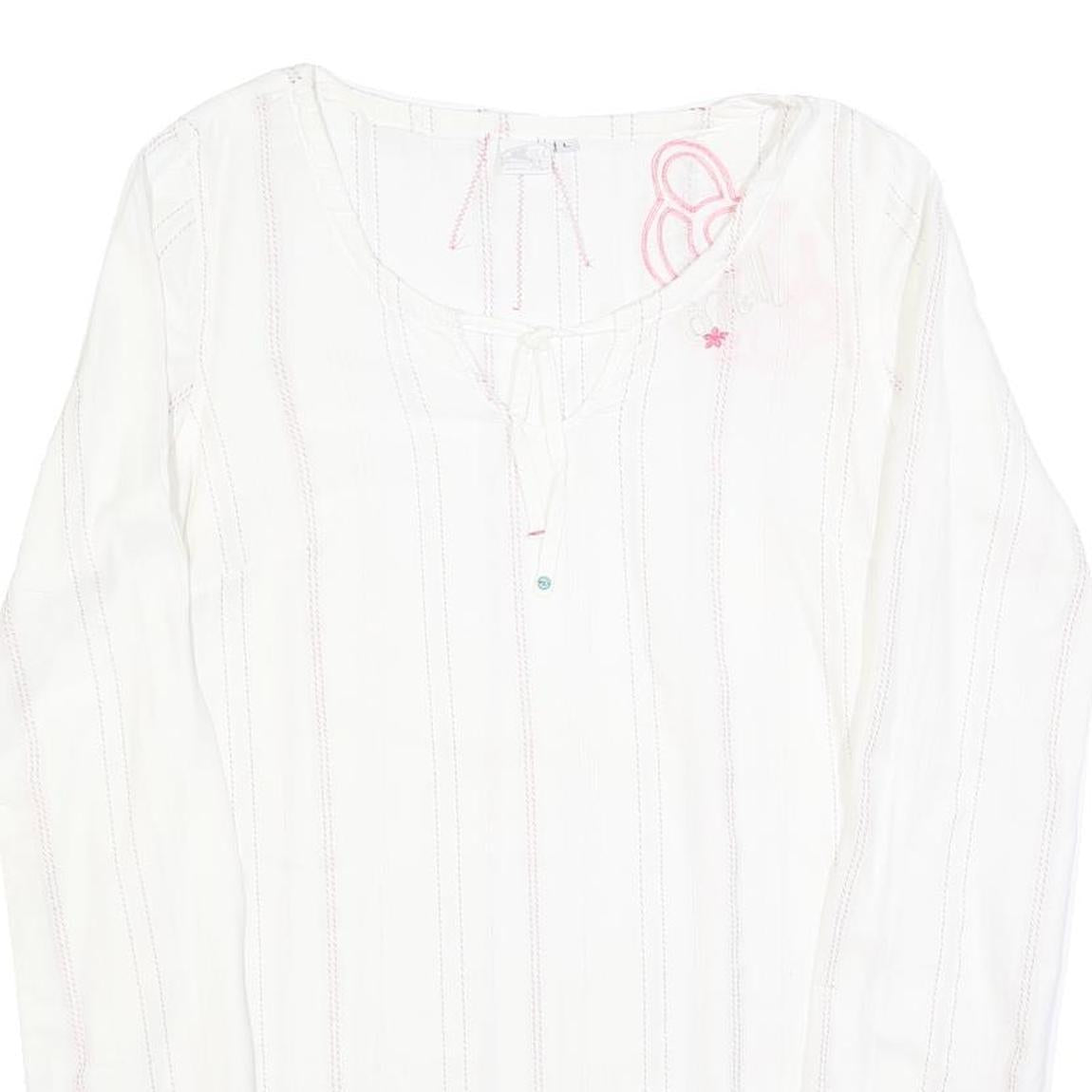 O'NEILL Womens White Long Sleeve V-Neck Cotton Blend Top L Casual