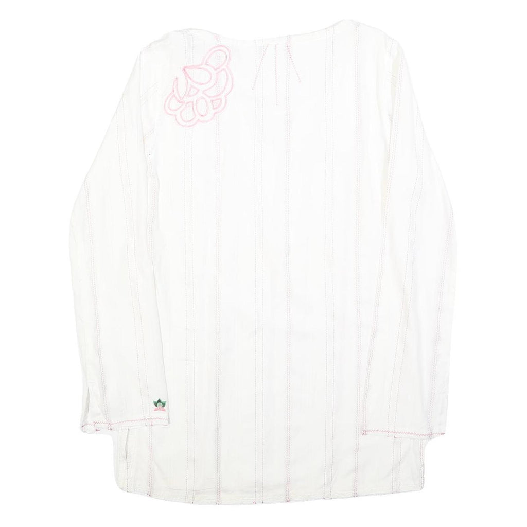 O'NEILL Womens White Long Sleeve V-Neck Cotton Blend Top L Casual