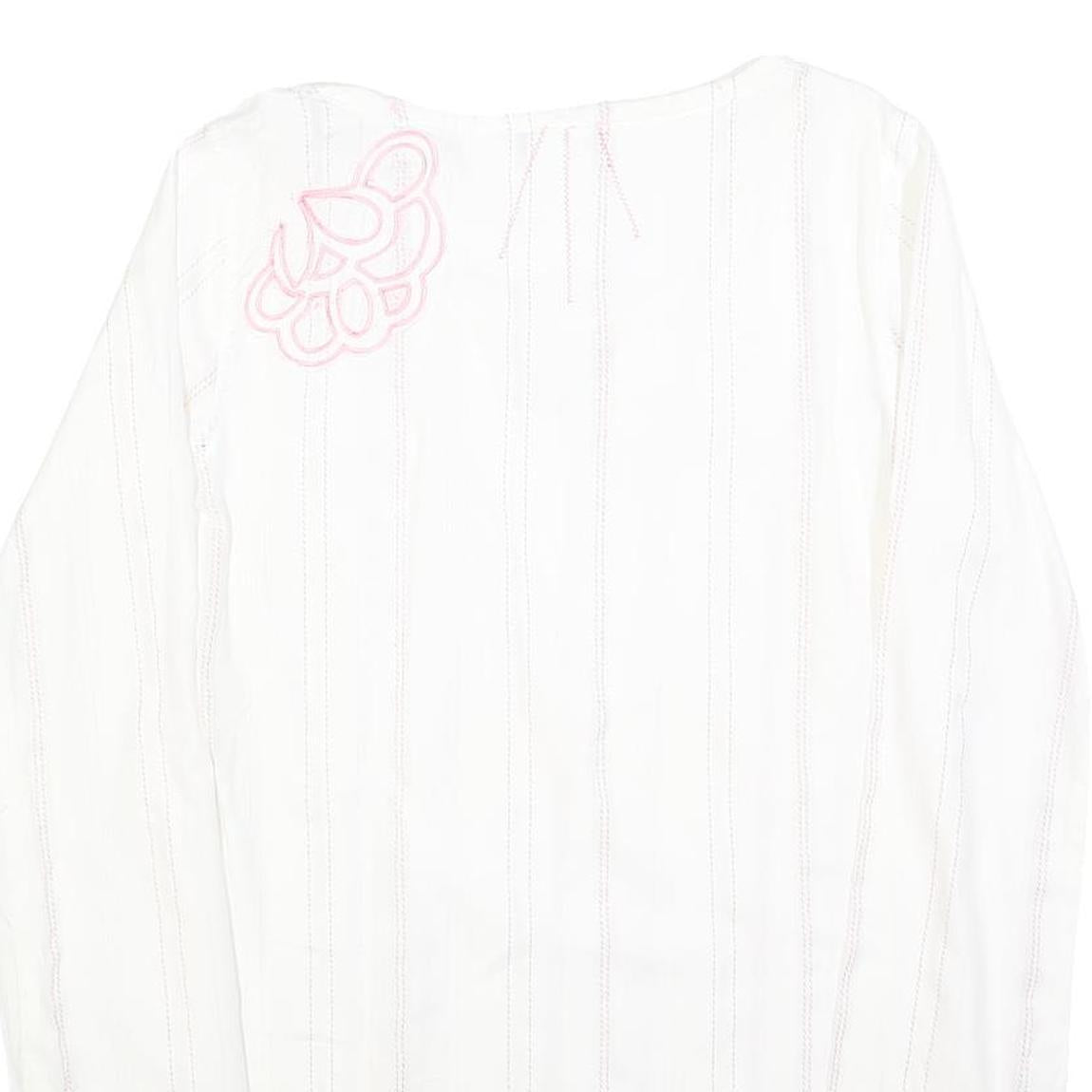 O'NEILL Womens White Long Sleeve V-Neck Cotton Blend Top L Casual