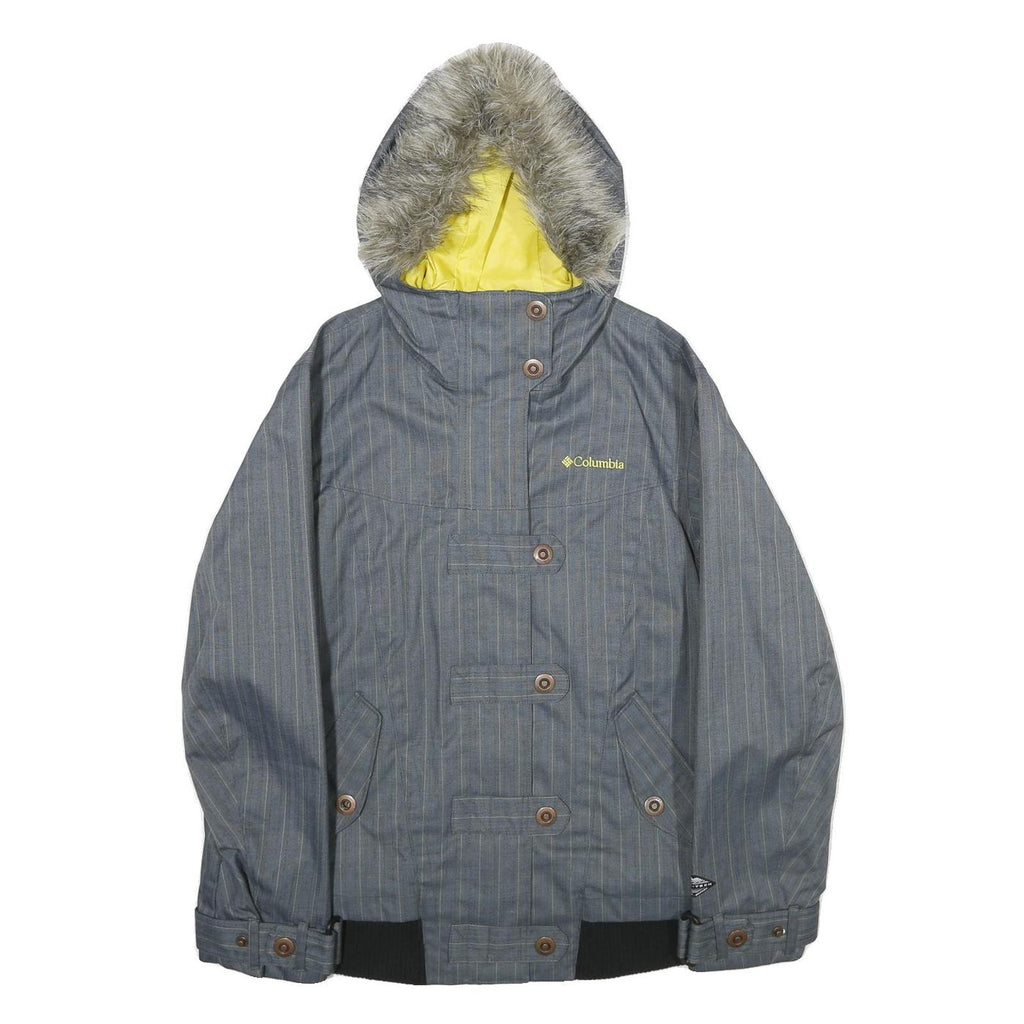 COLUMBIA Womens Grey Pinstripe Outdoor Jacket S Polyester Blend Zip Hooded