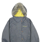 COLUMBIA Womens Grey Pinstripe Outdoor Jacket S Polyester Blend Zip Hooded