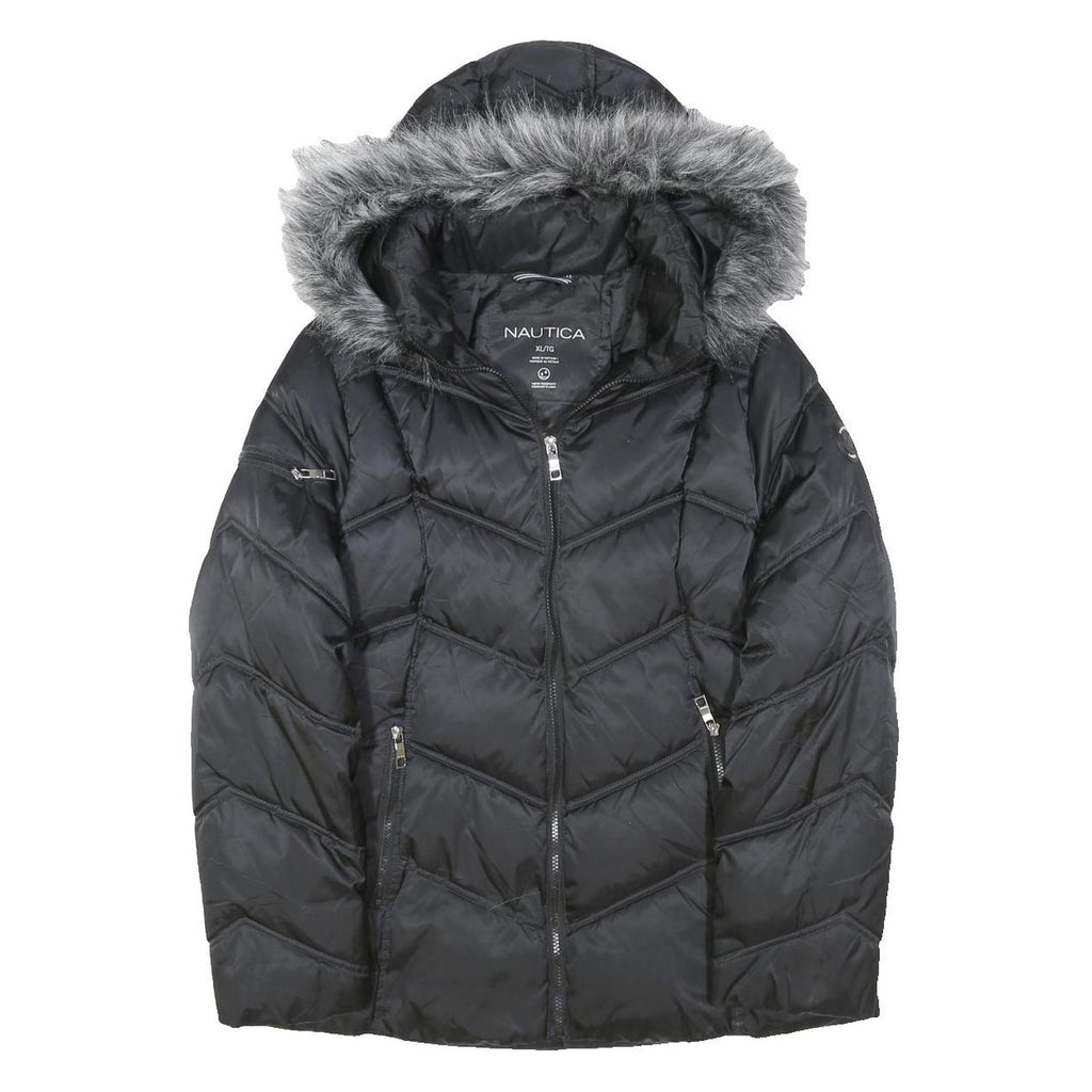 NAUTICA Womens Black Puffer Jacket XL Polyester Blend Zip Hooded Outdoor Warm