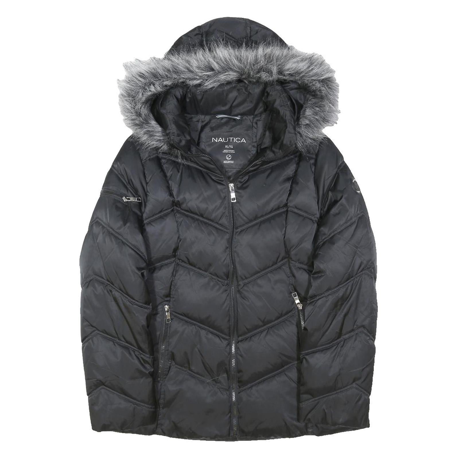 NAUTICA Womens Black Puffer Jacket XL Polyester Blend Zip Hooded Outdoor Warm