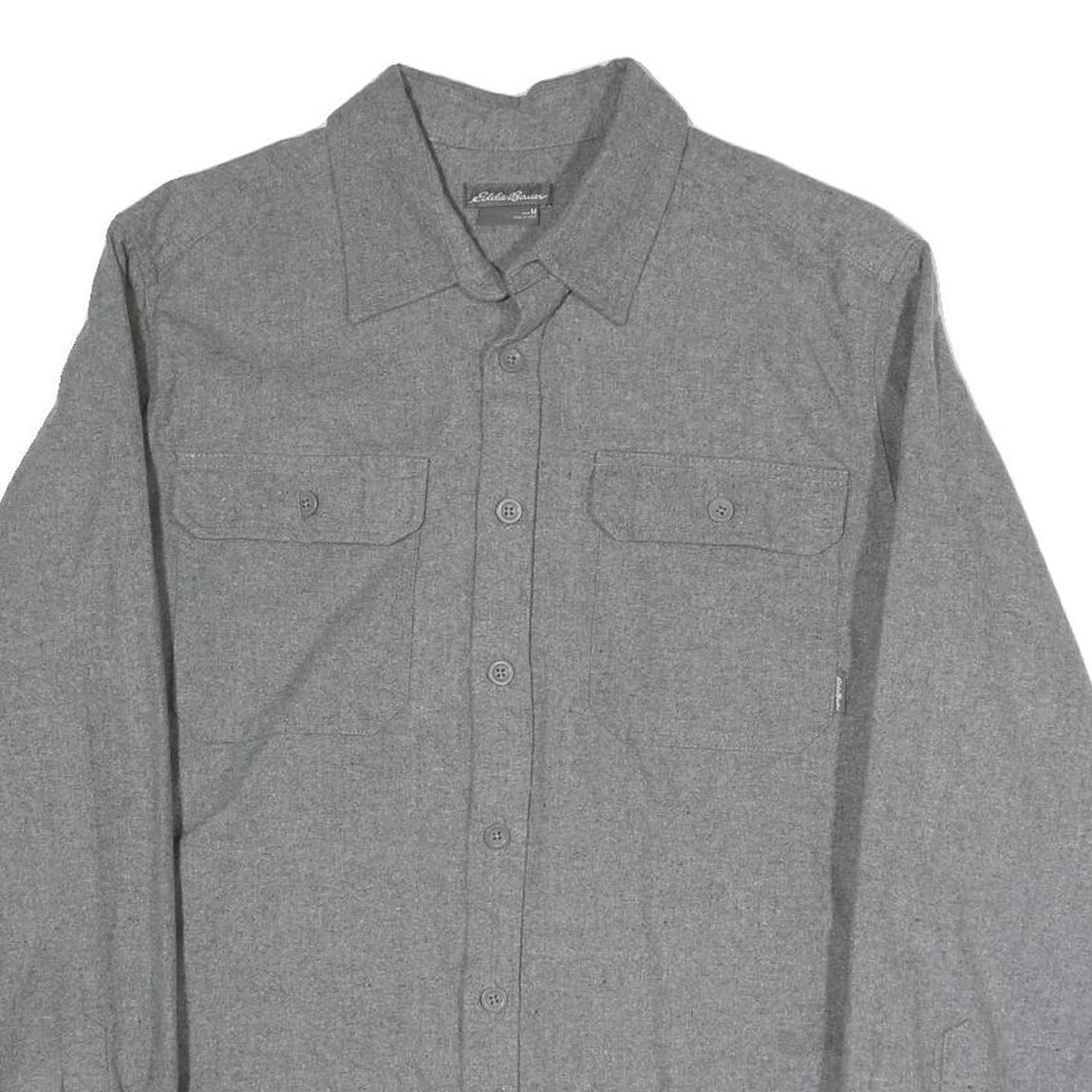 EDDIE BAUER Mens Grey Plain Cotton Blend Shirt M Long Sleeve Button Closure