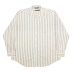 NAUTICA Mens Cream & Brown Striped Cotton Shirt XL Long Sleeve Casual Smart