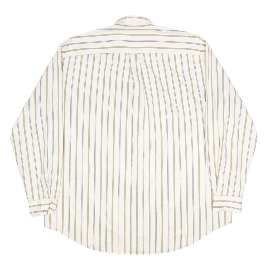 NAUTICA Mens Cream & Brown Striped Cotton Shirt XL Long Sleeve Casual Smart