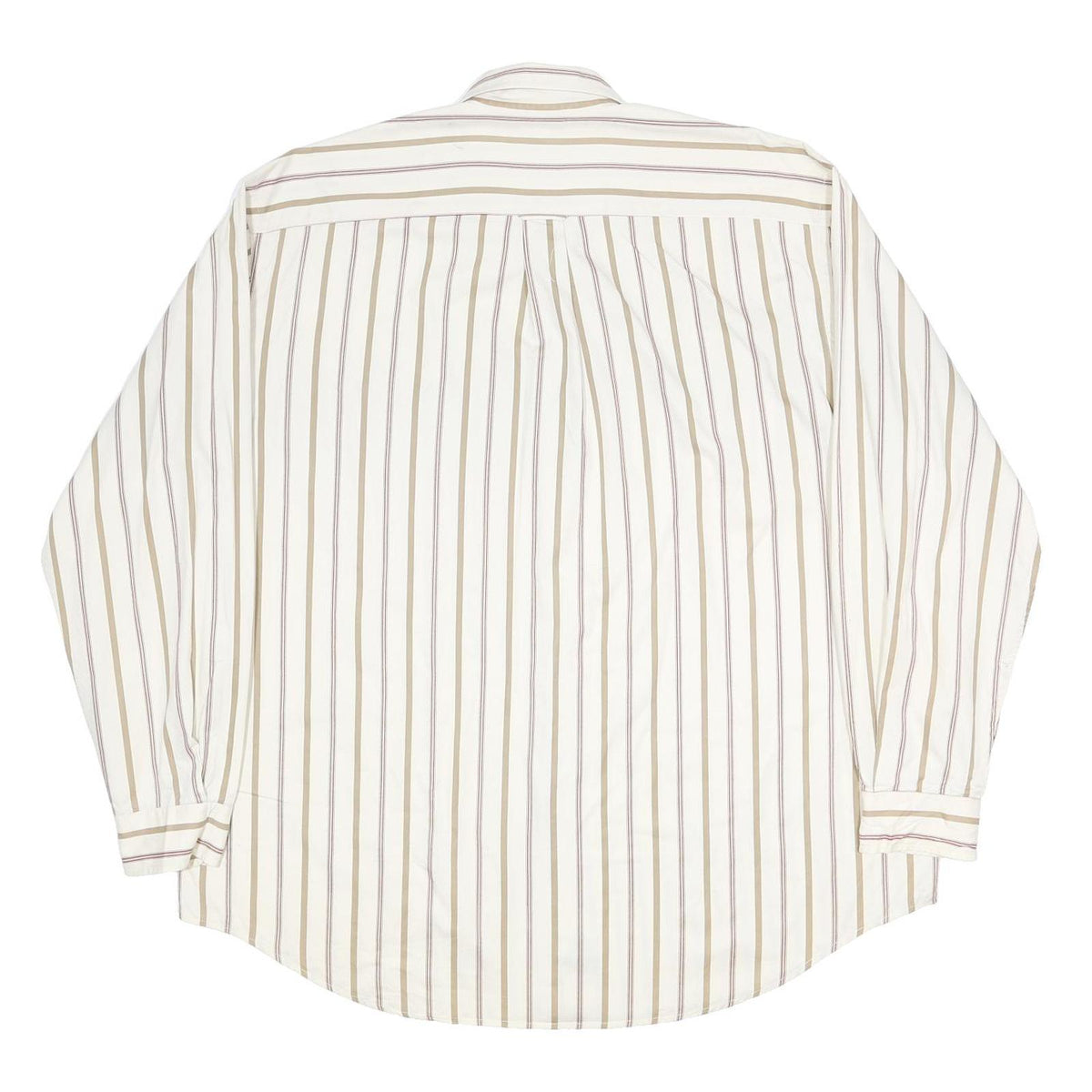 NAUTICA Mens Cream & Brown Striped Cotton Shirt XL Long Sleeve Casual Smart