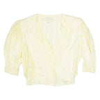 Womens Printed Blouse Yellow V-Neck 3/4 Sleeve 90s Viscose Paisley L