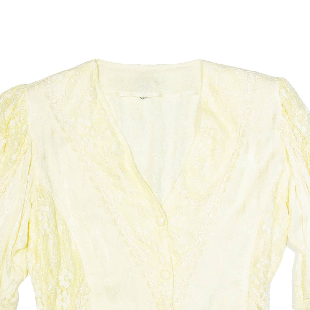 Womens Printed Blouse Yellow V-Neck 3/4 Sleeve 90s Viscose Paisley L
