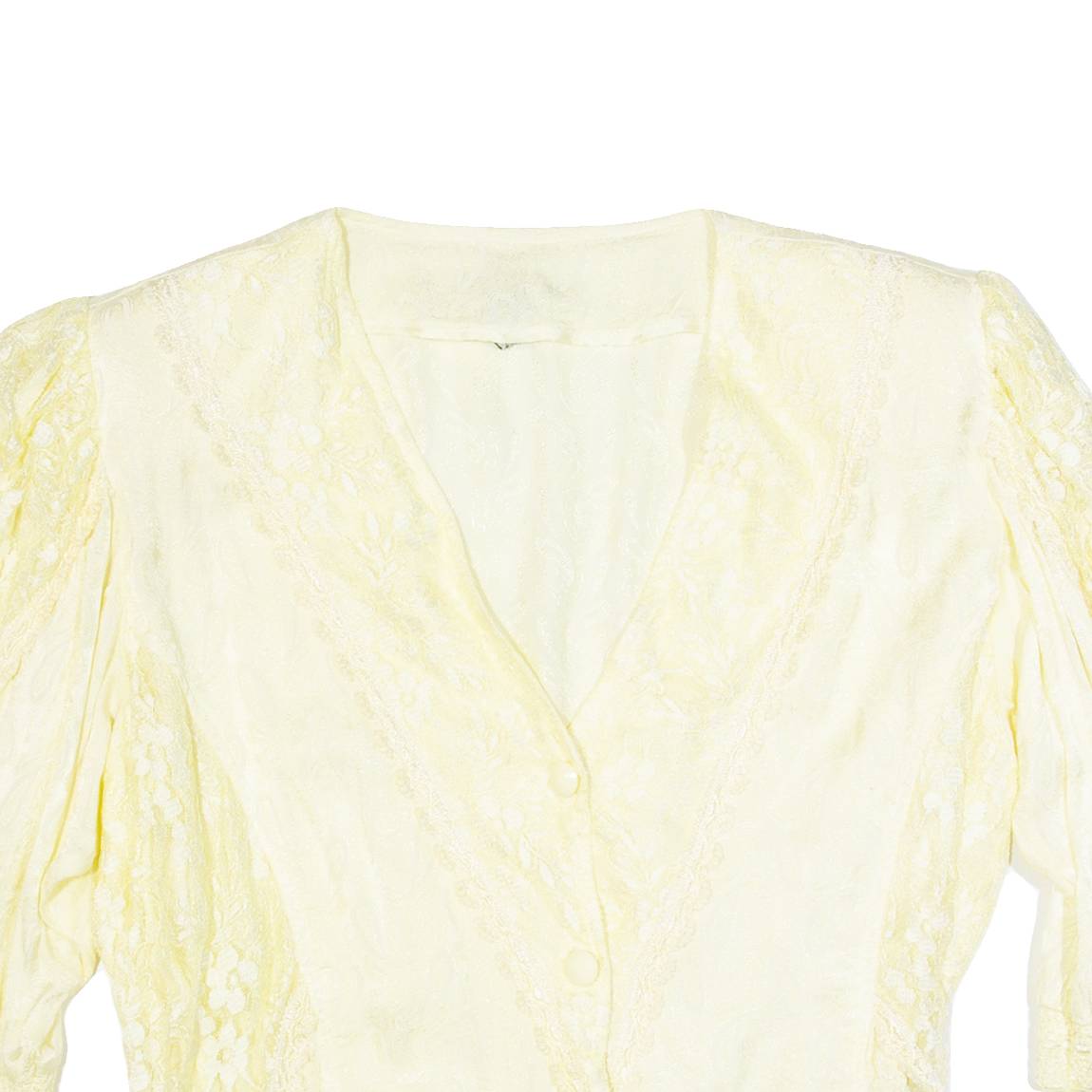 Womens Printed Blouse Yellow V-Neck 3/4 Sleeve 90s Viscose Paisley L