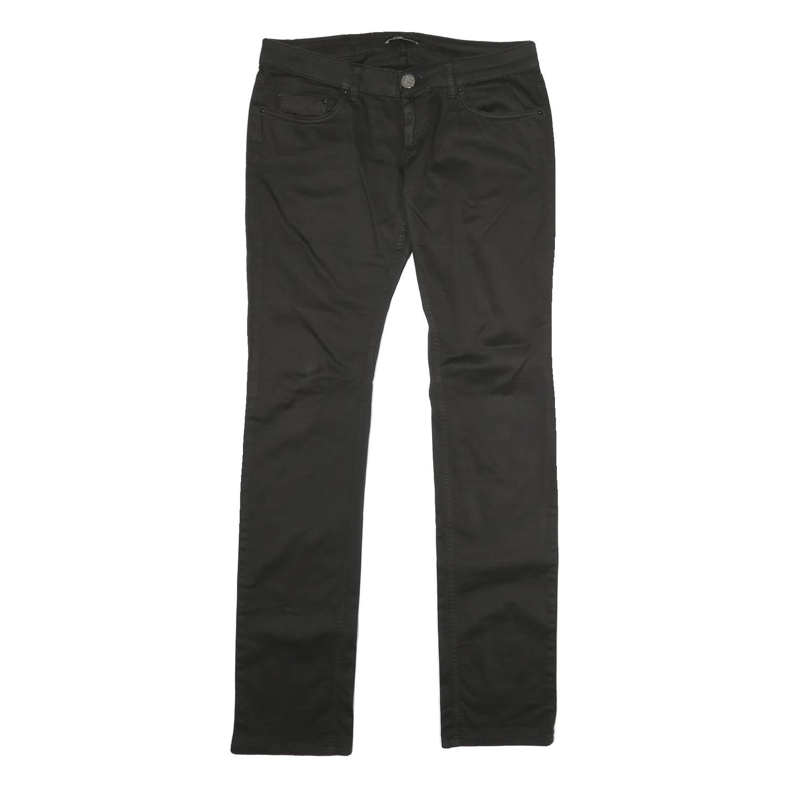 PHARD Womens Black Regular Fit Straight Cotton Blend Trousers W34 L36 Casual