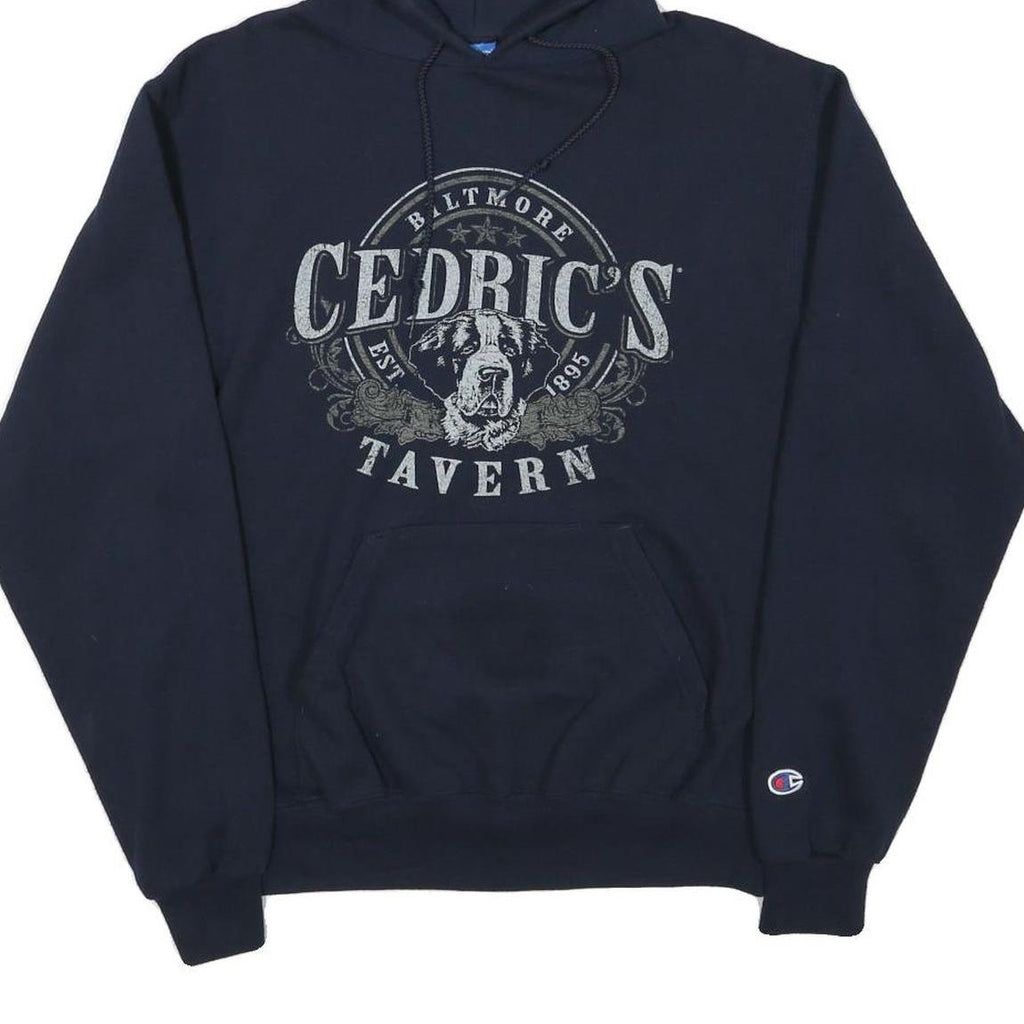 CHAMPION Mens Navy Blue Cedric's Tavern Printed Pullover Hoodie S Cotton Blend