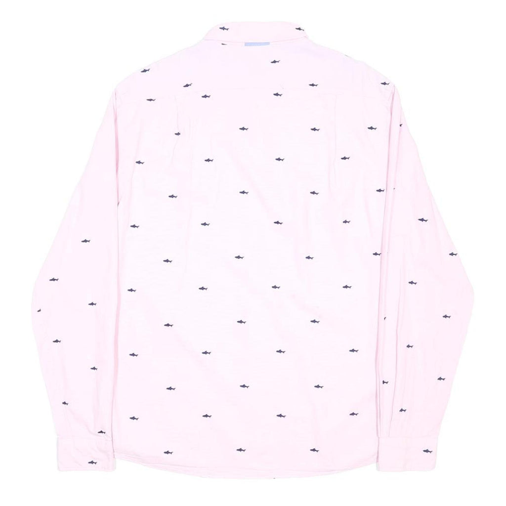 TOMMY HILFIGER Mens Pink Shirt M Cotton Button-Down Long Sleeve Shark Print