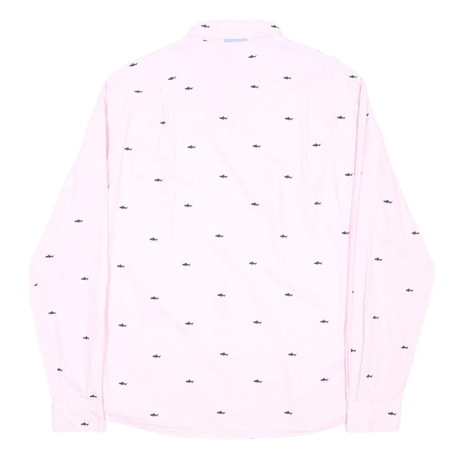 TOMMY HILFIGER Mens Pink Shirt M Cotton Button-Down Long Sleeve Shark Print