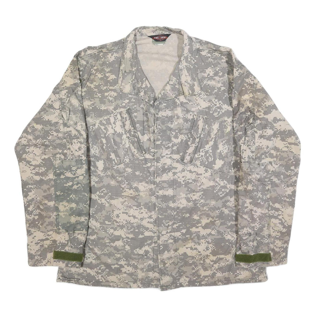 TRU-SPEC Mens Grey Camouflage Button Jacket XL Cotton Blend Military Combat