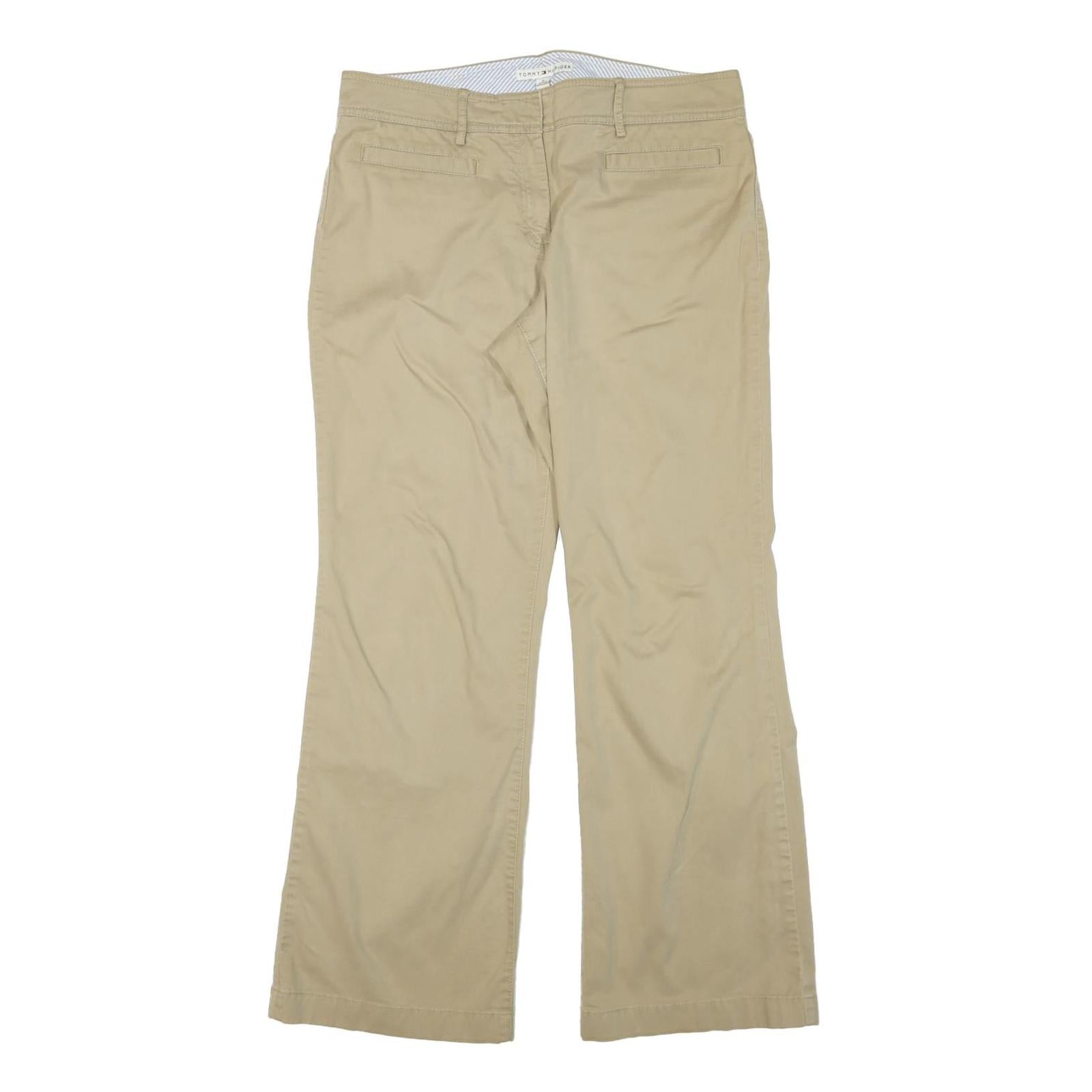 TOMMY HILFIGER Womens Cotton Blend Beige Relaxed Straight Trousers W35 L31