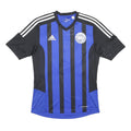 ADIDAS Mens Blue & Black Graphic T-Shirt S Short Sleeve V-Neck Sports Football