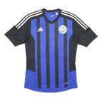 ADIDAS Mens Blue & Black Graphic T-Shirt S Short Sleeve V-Neck Sports Football