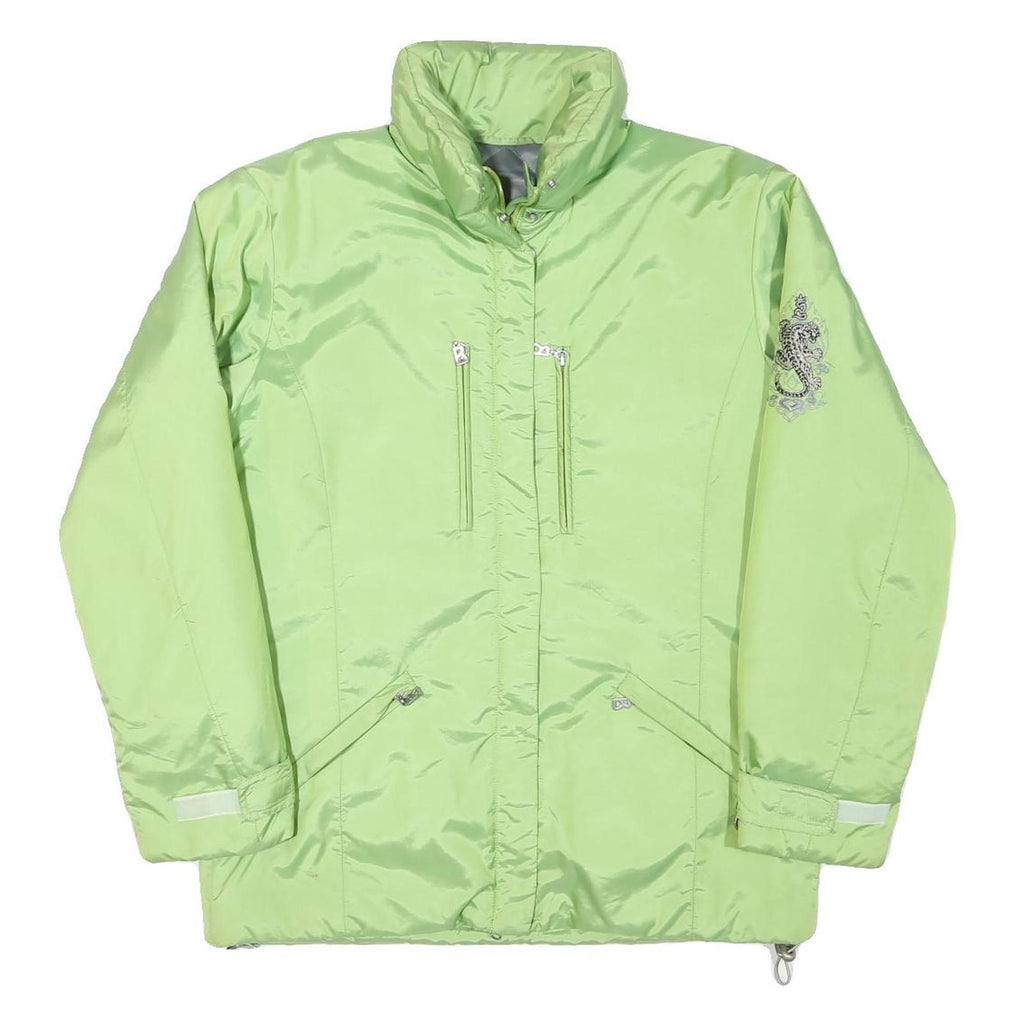 Womens Green Lightweight Polyester Blend Jacket L Embroidered Detail Zip Closure