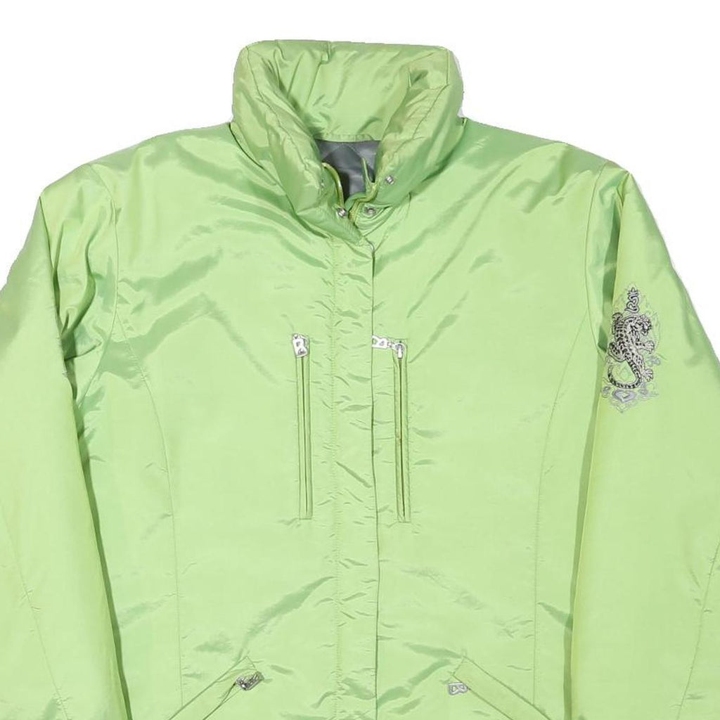 Womens Green Lightweight Polyester Blend Jacket L Embroidered Detail Zip Closure
