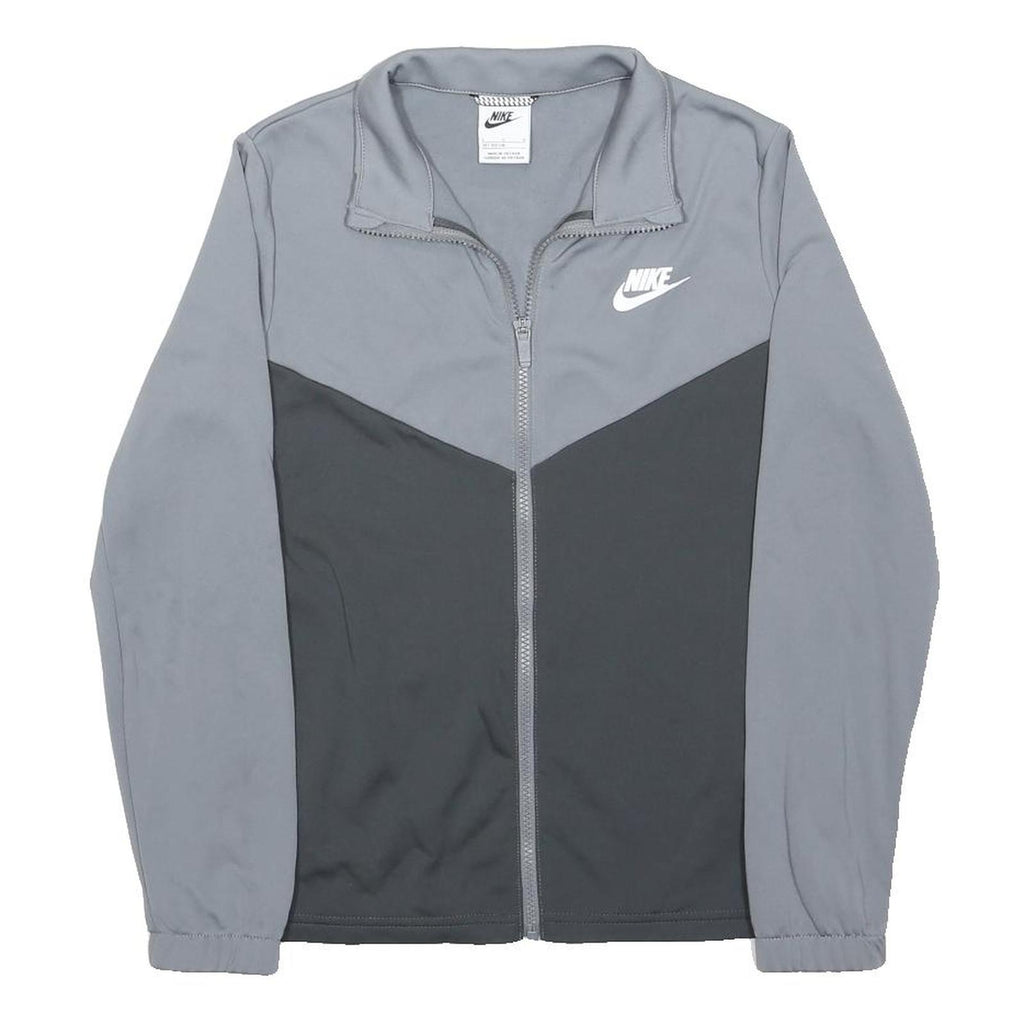 NIKE Boys Grey & Black Zip Up Jacket L Polyester Blend Sports Casual