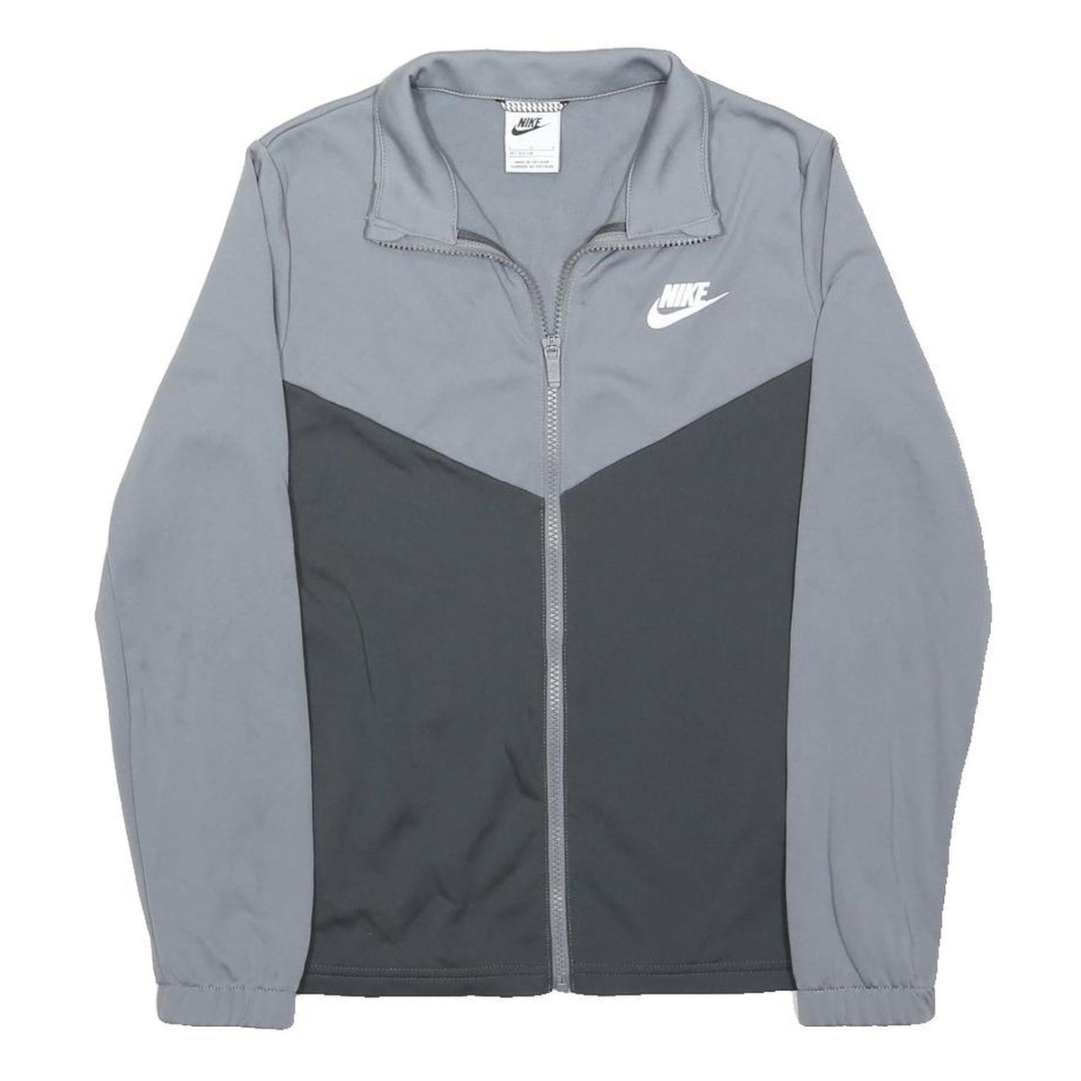 NIKE Boys Grey & Black Zip Up Jacket L Polyester Blend Sports Casual