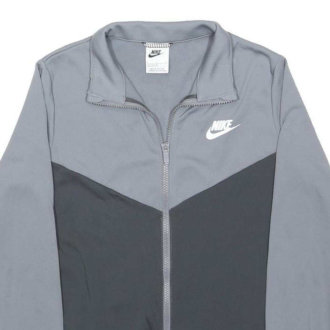 NIKE Boys Grey & Black Zip Up Jacket L Polyester Blend Sports Casual