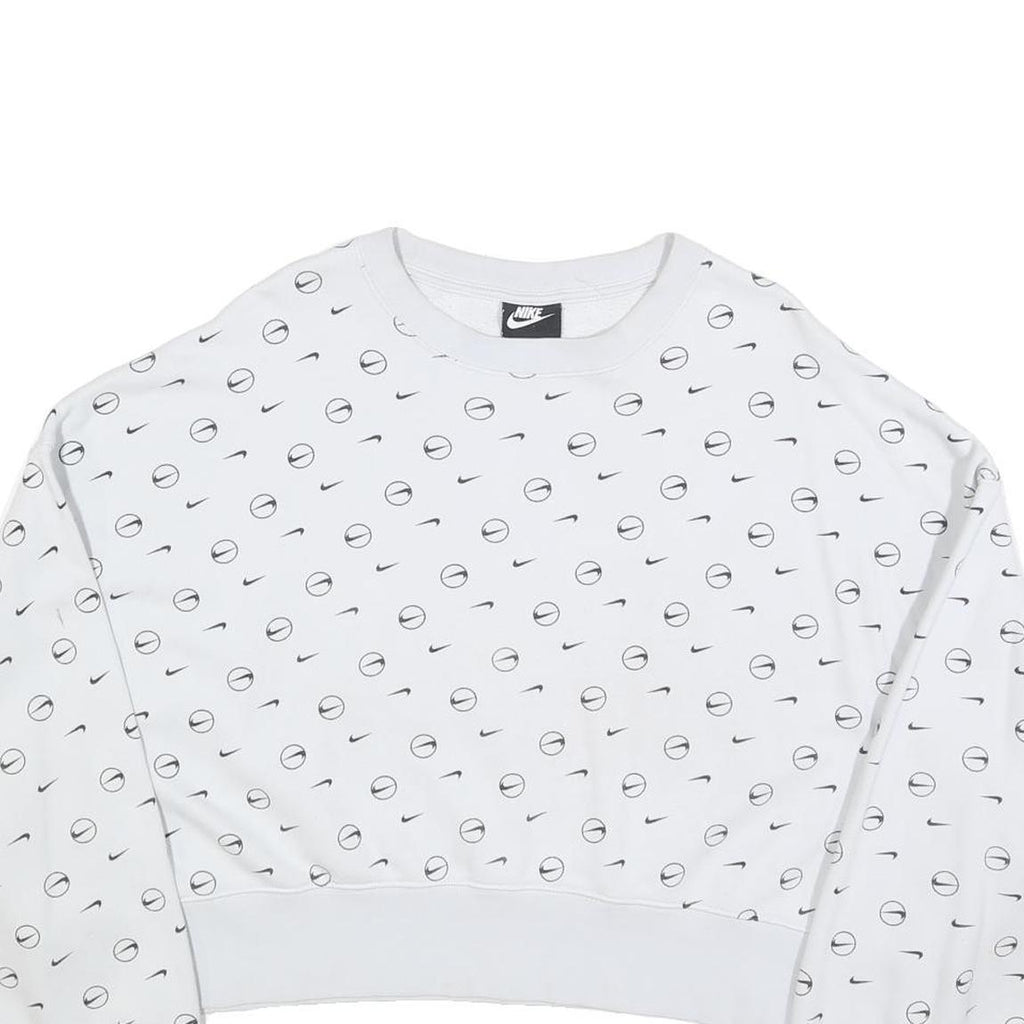 NIKE Womens White Crew Neck M Cotton Blend Sweatshirt Logo Print