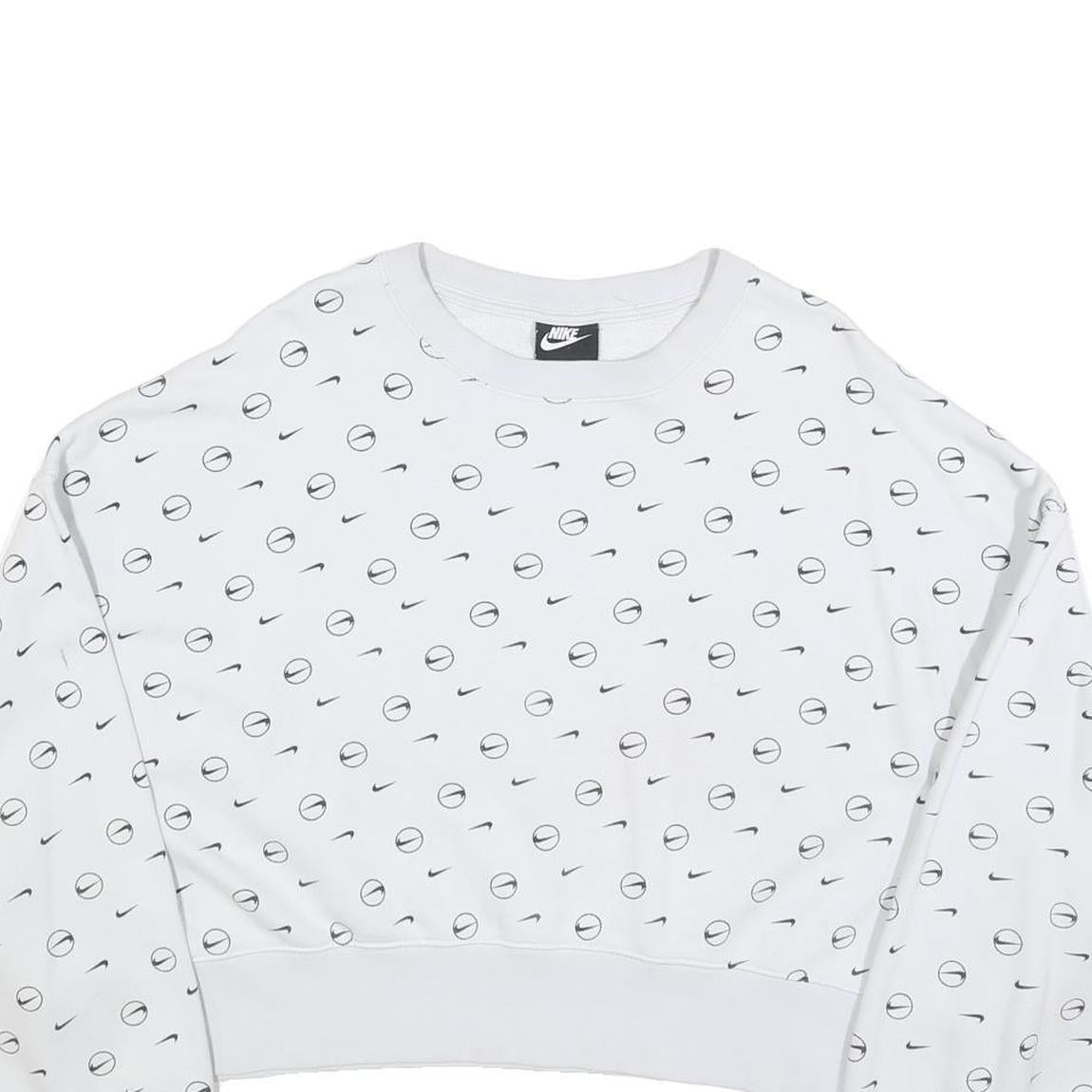 NIKE Womens White Crew Neck M Cotton Blend Sweatshirt Logo Print