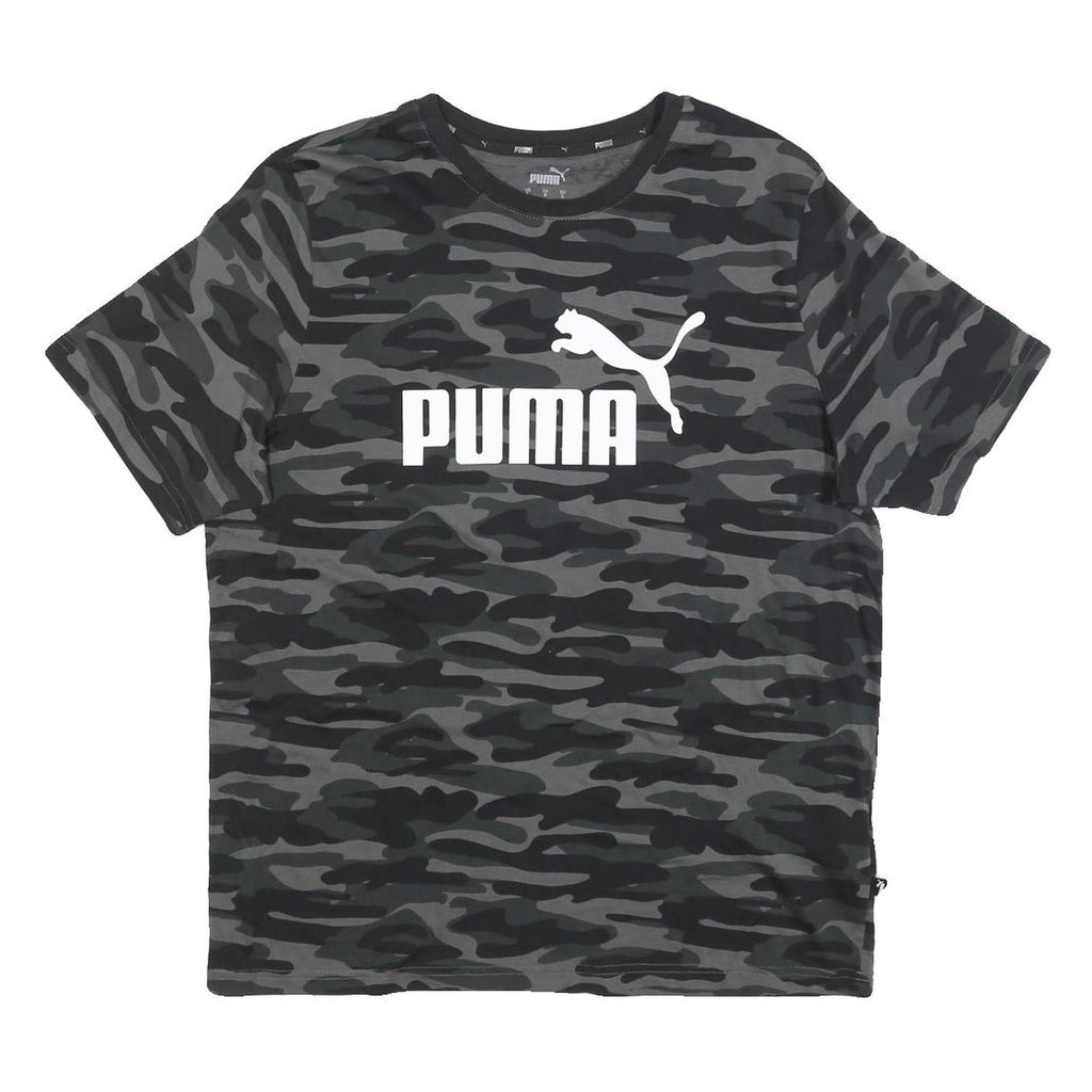 PUMA Mens Black & Grey Camouflage Casual T-Shirt L Short Sleeve Crew Neck Logo