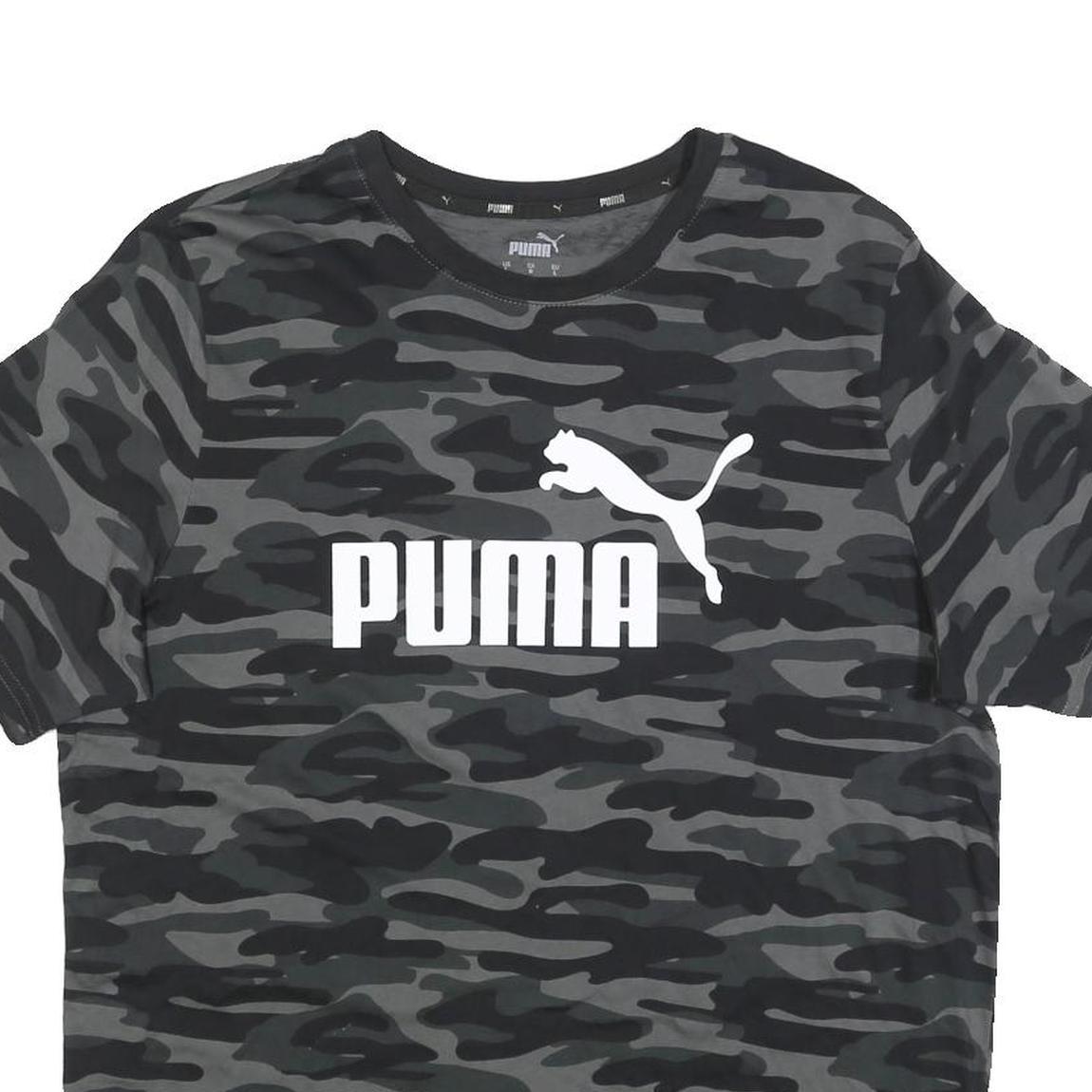 PUMA Mens Black & Grey Camouflage Casual T-Shirt L Short Sleeve Crew Neck Logo