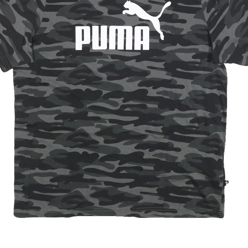 PUMA Mens Black & Grey Camouflage Casual T-Shirt L Short Sleeve Crew Neck Logo