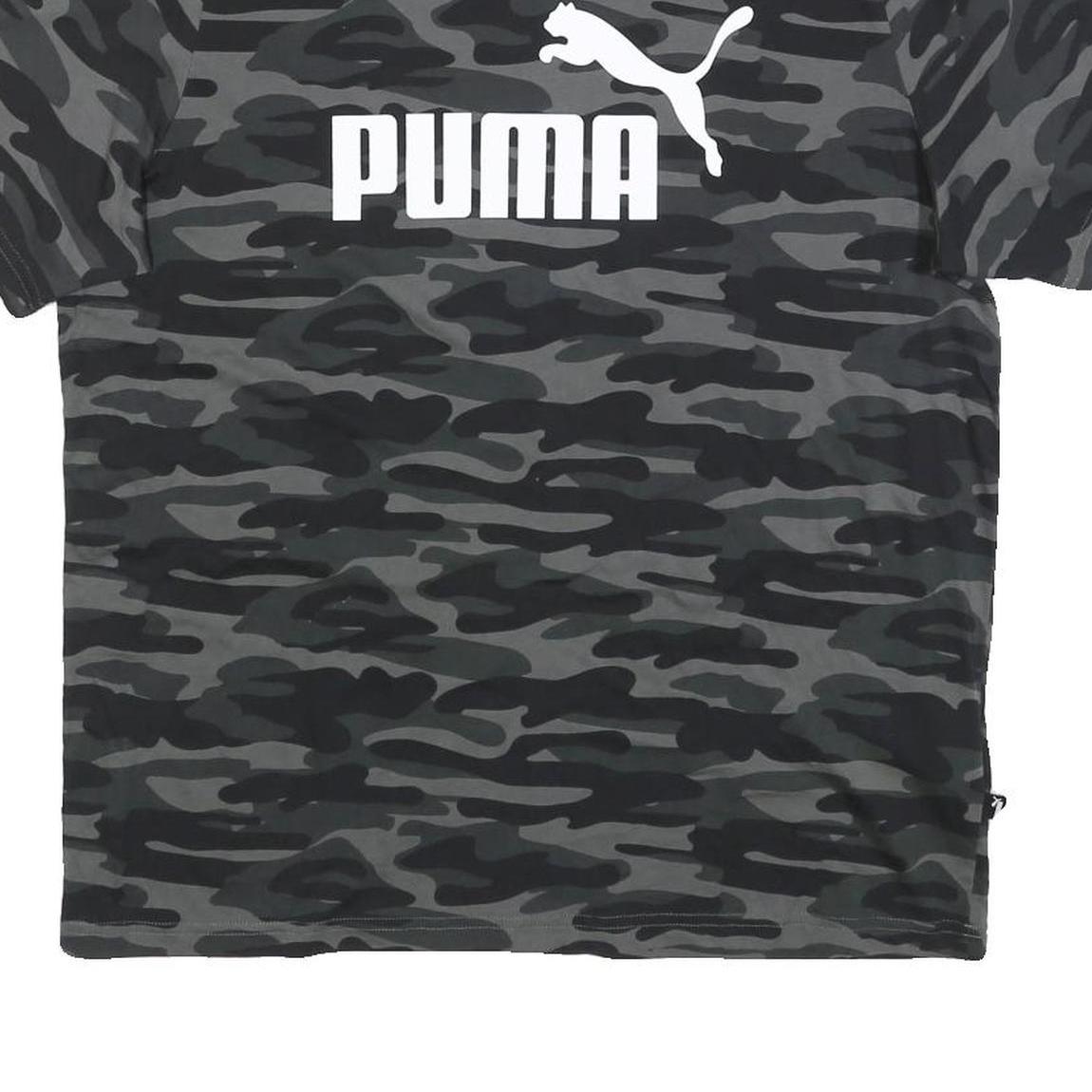 PUMA Mens Black & Grey Camouflage Casual T-Shirt L Short Sleeve Crew Neck Logo