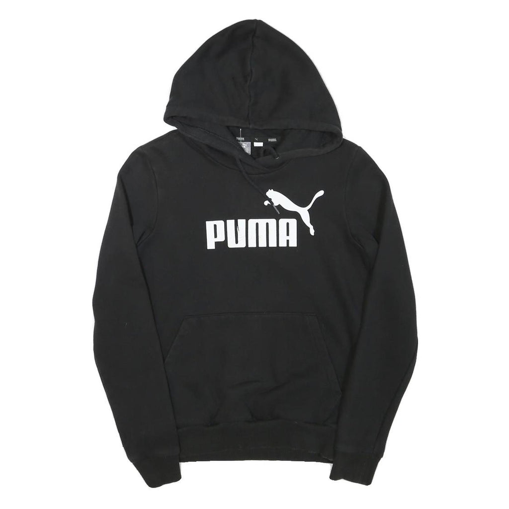 PUMA Womens Black Hoodie S Cotton Blend Pullover Logo Sweatshirt
