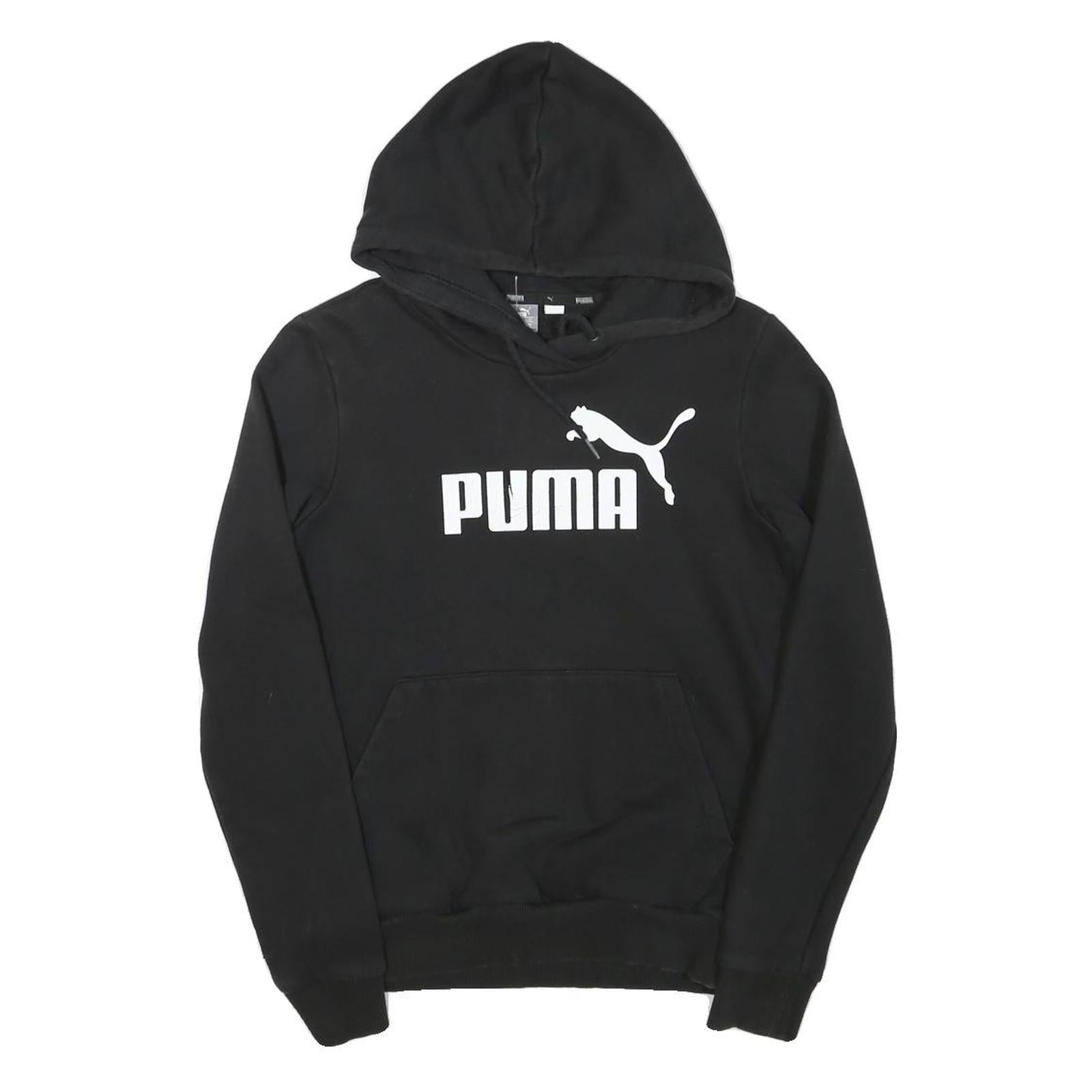 PUMA Womens Black Hoodie S Cotton Blend Pullover Logo Sweatshirt