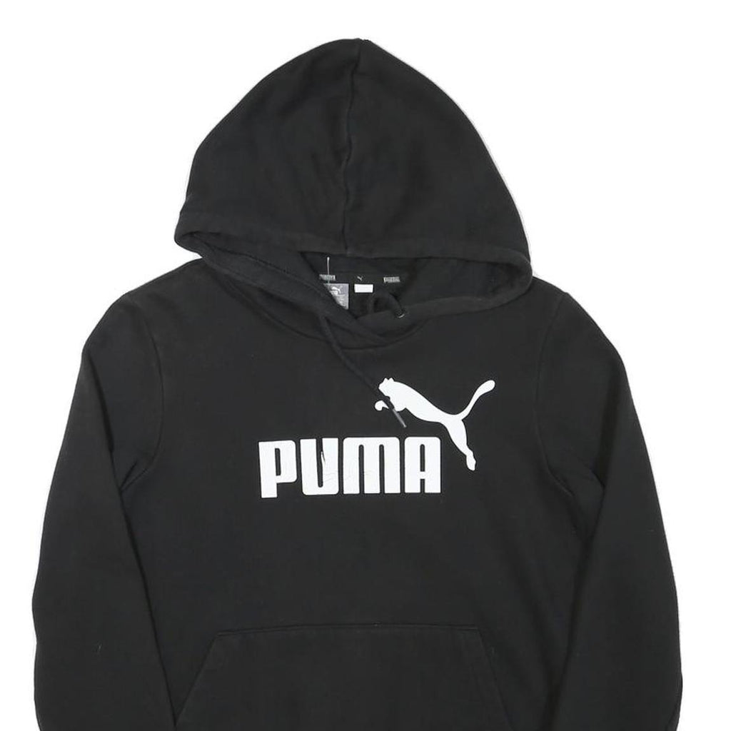 PUMA Womens Black Hoodie S Cotton Blend Pullover Logo Sweatshirt
