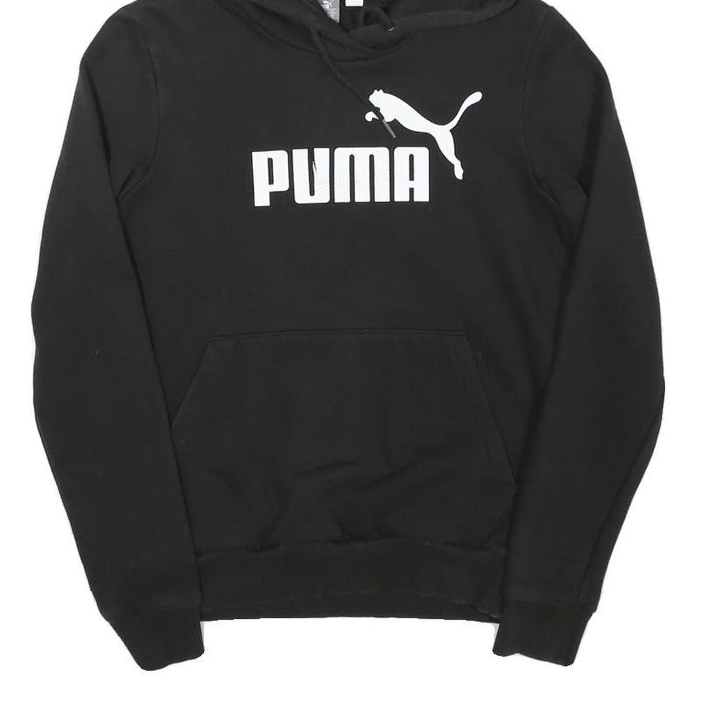 PUMA Womens Black Hoodie S Cotton Blend Pullover Logo Sweatshirt