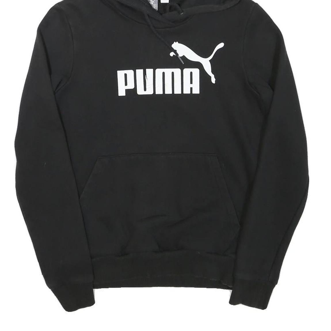 PUMA Womens Black Hoodie S Cotton Blend Pullover Logo Sweatshirt