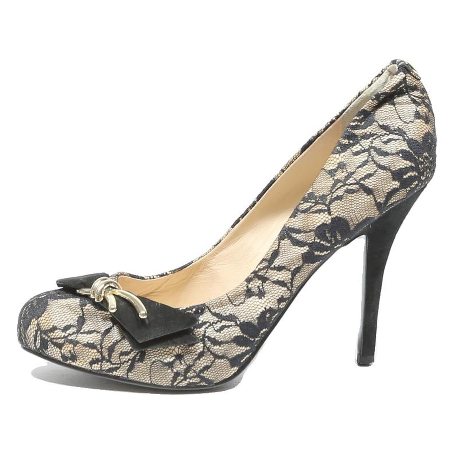 GUESS Womens Black Lace High Heel Court Shoes Synthetic UK 6.5 Elegant Chic