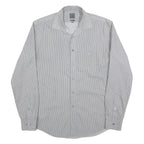 CALVIN KLEIN Mens Grey & White Striped Shirt L Classic Button Up Cotton Blend
