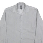 CALVIN KLEIN Mens Grey & White Striped Shirt L Classic Button Up Cotton Blend