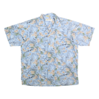 KAMP SHIRT Mens Blue Floral Cotton Hawaiian Shirt L Casual Summer Beachwear