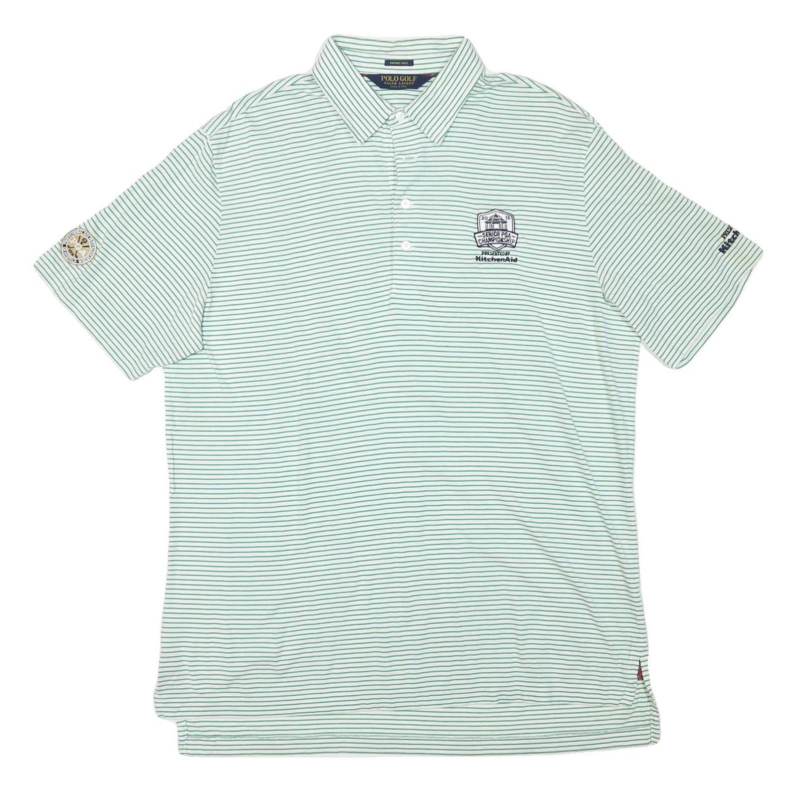 RALPH LAUREN Mens Green & White Striped Golf Short Sleeve Polo Shirt L Golf