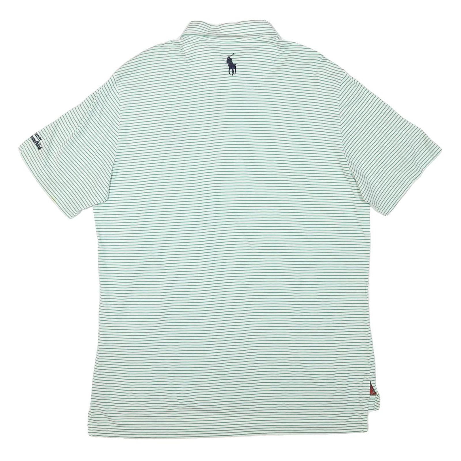 RALPH LAUREN Mens Green & White Striped Golf Short Sleeve Polo Shirt L Golf
