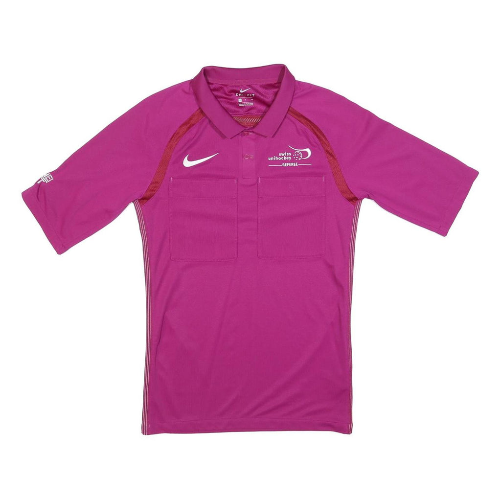 NIKE Mens Pink Referee Swiss Unihockey Short Sleeve Polo Shirt S Official