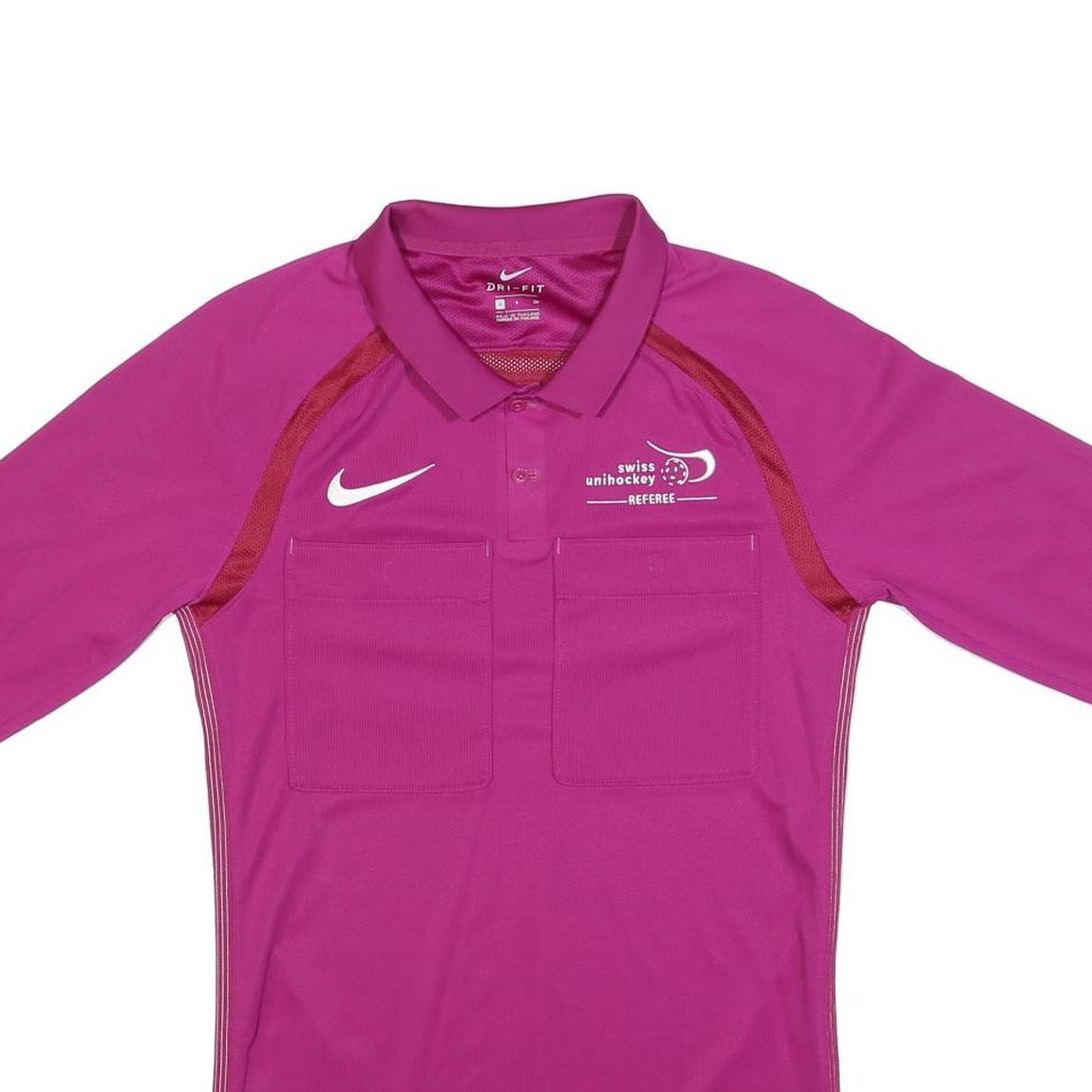 NIKE Mens Pink Referee Swiss Unihockey Short Sleeve Polo Shirt S Official